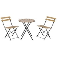 Outsunny Sitzgruppe Bistroset Klappbar, (Gartenset, 3-tlg., Balkonset), Metall Kiefernholz Natur beige