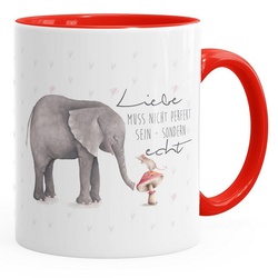 MoonWorks Tasse Kaffeetasse Liebe muss nicht perfekt sein sondern echt Elefant Maus Geschenk-Tasse MoonWorks® Teetasse Keramiktasse Innenfarbe, Keramik rot
