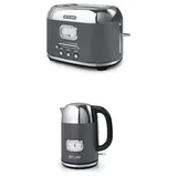 Muse Wasserkocher und Toaster Set, 2er Frühstücks-Set mit Retro Wasserkocher und 2 Scheiben Toaster mit analoger Anzeige, Grau und Edelstahl