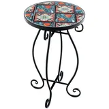 COSTWAY Gartentisch, Mosaiktisch rund aus Metall & Keramik, ∅30x50cm bunt