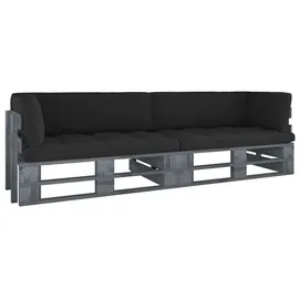 vidaXL 2-Sitzer-Palettensofa mit Kissen grau