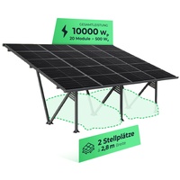Solarway Double PKW Solar-Carport Gestell 10000 Watt - inkl. 20 Solarpanels und Regenrinne - Dach versiegelt