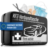 Auto Verbandskasten 2025 [EUROPAWEIT GÜLTIG] & geprüft (StVO konform) - KFZ Erste-Hilfe-Set Verbandstasche DIN 13164 zertifiziert - PKW Verbandkasten Tasche, Erste Hilfe Kasten