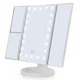 Kosmetikspiegel, Dreiteiliger Vergrößerungsspiegel Mit 22 Leds, 10-fach/3-fach/2-facher Vergrößerung, Beleuchtetem Touchscreen, Dualer Stromversorgung Und 180°-drehung