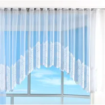 Gardinenbox Bogenstore Barock Gardine Jacquard, 145x450, Blumenmuster Weiß Kräuselband Universalband Faltenband Store, 13117