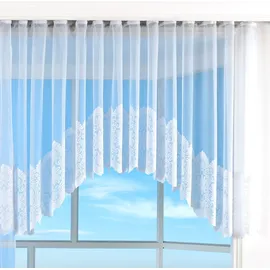 Gardinenbox Bogenstore Barock Gardine Jacquard, 145x450, Blumenmuster Weiß Kräuselband Universalband Faltenband Store, 13117