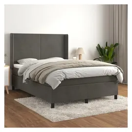 vidaXL Boxspringbett mit Matratze Dunkelgrau 140x200 cm Samt