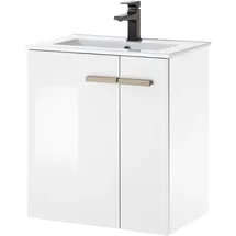 PLACES OF STYLE Waschtisch PLACES OF STYLE "SOLiD, Unterschrank inkl. Waschbecken, Badschrank mit Holzgriffe", weiß (weiß lackiert hochglanz), B:60cm H:70cm T:40cm, Waschtische, Waschtisch, in zwei Farben verfügbar, inkl. Waschbecken, Breite 60 cm
