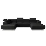 Sofnet Wohnlandschaft Caris U mit Schlaffunktion und einstellbare Kopfstützen, Ecksofa mit zwei Bettkästen, Couch, Sofa, Bettsofa (Schwarz (Kronos 07), Ecksofa Rechts)