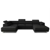 Sofnet Wohnlandschaft Caris U mit Schlaffunktion und einstellbare Kopfstützen, Ecksofa mit zwei Bettkästen, Couch, Sofa, Bettsofa (Schwarz (Kronos 07), Ecksofa Rechts)