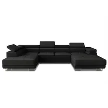 Sofnet Wohnlandschaft Caris U mit Schlaffunktion und einstellbare Kopfstützen, Ecksofa mit zwei Bettkästen, Couch, Sofa, Bettsofa Schwarz, (Kronos 07), Ecksofa Rechts)