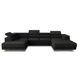 Sofnet Wohnlandschaft Caris U mit Schlaffunktion und einstellbare Kopfstützen, Ecksofa mit zwei Bettkästen, Couch, Sofa, Bettsofa Schwarz, (Kronos 07), Ecksofa Rechts)