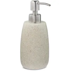 Relaxdays Seifenspender 300 ml, nachfüllbar, Bad, Küche, Flüssigseifenspender, rund, Polyresin, Edelstahlpumpe, sand