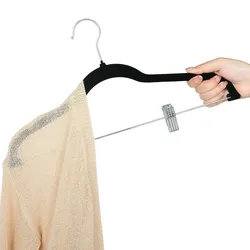 SVITA 20er Set Kleiderbügel Hosenbügel mit Clips und Samt-Bezug Schwarz