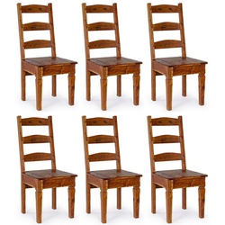 Casa Padrino Landhausstil Esszimmerstuhl 6er Set Braun / Naturfarben 45 x 45 x H. 105 cm - Rustikale Esszimmerstühle im Landhausstil - Rustikale Esszimmer Möbel - Landhausstil Esszimmer Möbel