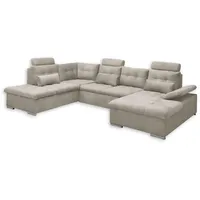 ed exciting design Wohnlandschaft beige, Kunststoff, 5-Sitzer, U-Form, mit Bettfunktion, Bettkasten", - 324 x 107 x 170 (218) cm, Wohnzimmer, Sofas, & Braun