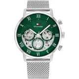 Tommy Hilfiger Multi Zifferblatt Quarz Uhr für Herren mit Silbernes Edelstahl-Mesh-Gliederarmband - 1710567