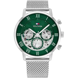 Tommy Hilfiger Multi Zifferblatt Quarz Uhr für Herren mit Silbernes Edelstahl-Mesh-Gliederarmband - 1710567