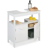 Relaxdays Waschbeckenunterschrank, 2 Fächer, Siphon-Aussparung, Seilgriffe, Badezimmerschrank, HBT 60 x 60 x 30 cm, weiß