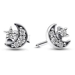 Pandora 292990C01 Damen-Ohrstecker Silber Ohrringe Mond & Stern