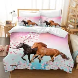 LLTTEER Bettwäsche Set für Pferde 3D-Druck,Kinder Tier Bettwäsche Set 3 Teiligs,Mikrofaser Bettbezug Set mit Reißverschluss und Kissenbezug 50x75cm,für Kinder (Pferd 01, 135 x 200 cm)