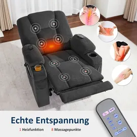 MCombo Relaxsessel 7008 Stoff 90 x 105 x 94 cm Grau mit Liegefunktion und Massage