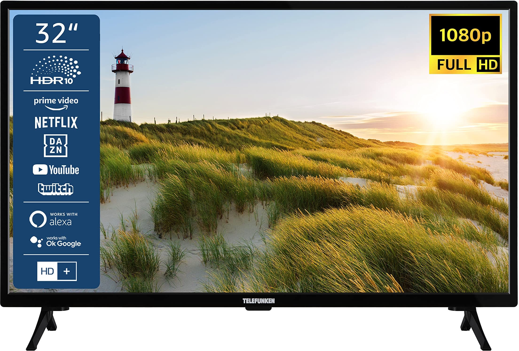 TELEFUNKEN XF32SN550S 32 Zoll Fernseher/Smart TV (Full HD, HDR, Triple-Tuner) - Inkl. 6 Monate HD+ [2023], Schwarz