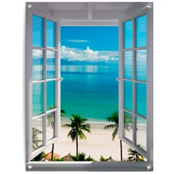Poster REINDERS "Fenster zum Strand", blau (farbe bild(er): blau), B:60cm H:80cm T:0,1cm, Leinwand, Bilder