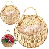 Hängender Pflanzgefäß, 2 Stück, natürlicher Rattan-Übertopf, Vintage-Wand-Hängekorb, Aufbewahrung, Pflanzkorb, Rattan-Wandbehang, Blumentopf für Haus, Garten, Zimmerpflanzen, Beige, Pflanzkorb, Hängek