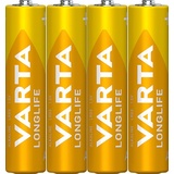 Varta Batterie Alkaline, Micro, AAA, LR03, 1.5V Longlife, Shrinkwrap (4-Pack)