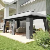 Pavillon 3x6 m für bis zu 15 Personen, Partyzelt mit Fliegennetzen & Winddach, Dunkelgrau | 300x600x278 cm | Galvanisierter Metallrahmen | 45,5 kg - Dunkelgrau