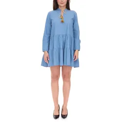 Les Tropeziennes Damen Tunika-Kleid Sommer-Kleid stylisches Mini-Kleid aus reiner Baumwolle 242-0131 Blau - M