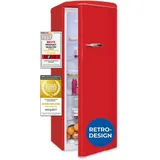 Exquisit Retro-Kühlschrank, ohne Gefrierfach, 229 Liter, groß, 5 Ablagen, Gemüsefach, Temperaturregelung, RKS325-V-H-161E rot - Rot