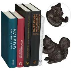 Relaxdays Buchstütze Tier, Eichhörnchen, Für Bücher, CDs, DVDs, Gusseisen, gegen Umkippen, Deko Buchhalter robust, braun