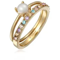 Elli Ring-Set Kristall Glas Bunt Süßwasserperle (2 tlg) 925 Sterling Silber goldfarben 52