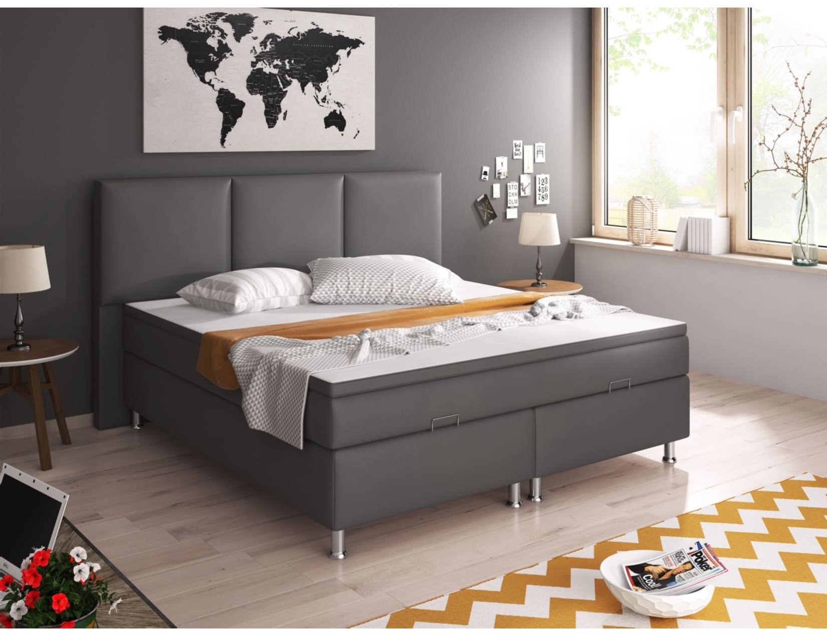 Inter Handels Boxspringbett Oslo mit Bettkasten 180x200 cm Kunstleder anthrazit