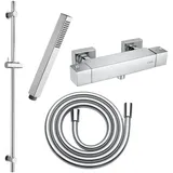 Fortis Brauseset mit Thermostat, Metall-Stabhandbrause, Brausestange, Brauseschlauch, 84511THPC+50129TTPC+53162150PC+15501PC,