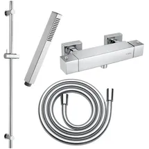 Fortis Brauseset mit Thermostat, Metall-Stabhandbrause, Brausestange, Brauseschlauch, 84511THPC+50129TTPC+53162150PC+15501PC,