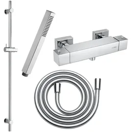 Fortis Brauseset mit Thermostat, Metall-Stabhandbrause, Brausestange, Brauseschlauch, 84511THPC+50129TTPC+53162150PC+15501PC,