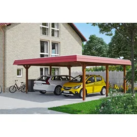 SKANHOLZ Doppelcarport Wendland 6,30 x 6,37 m nussbaum mit Aluminiumdach und Pfostenanker
