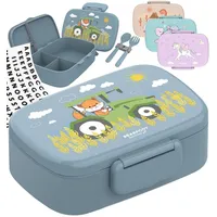 Bearfoot Brotdose Kinder BPA-frei – Lunchbox/Bento Box mit Fächern, 100% auslaufsicher, für Schule & Kindergarten (Traktor)