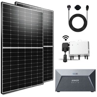 EPP.Solar Balkonkraftwerk 1000W/800W Balkonkraftwerk inkl. Photovoltaik 500W Solarmodul, 1000,00 W, Monokristallin, (1000W Balkonkraftwerk mit Speicher Anker SOLIX Solarbank Solarspeicher und DEYE 800W WLAN Wechselrichter 600W Upgradebar auf 800W Plug & Play mit 10m Kabel) schwarz|silberfarben