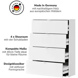 mokebo Kommode mit 4 Schubladen in Weiß Die Stilvolle Highboard, Anrichte, Sideboard