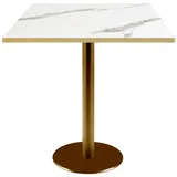 Restootab Tisch Rome goldmetallic 70x70cm - Modell weißer Marmor mit messingfarbenen Kanten