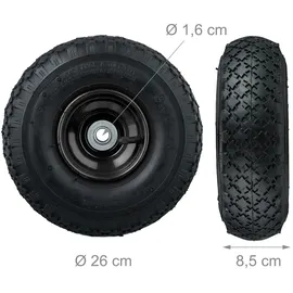 Relaxdays Sackkarrenrad 2er Set, luftbereiftes Komplettrad mit Stahlfelge, für 16 mm Achse, 100 kg, schwarz