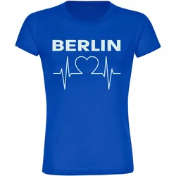 multifanshop Damen T-Shirt - Berlin blau - Herzschlag - Druck weiß - Frauen