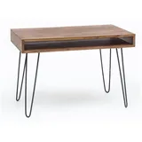 Lomadox Schreibtisch, Landhaus Massiv Holz, braun 110x60x76cm braun|schwarz