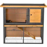 Hasenstall 2 Etagen Kaninchenstall Aus Holz 89,5x45x81 Cm Kaninchenkäfig Mit Bitumendach, Freilaufgehege, Rampe, Verschließbarer Tür, Hasenkäfig Für Kaninchen, Meerschweinchen Outdoor Hellgelb
