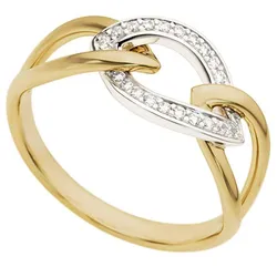 Diamantring FIRETTI "Schmuck Geschenk Gold 585 Damenring Goldring Diamant" Gr. 19, gold (gelbgoldfarben, weißgoldfarben), Fingerringe, Damen, 19, 0,15 ct P2 = erkennbare Einschlüsse, Gelbgold 585-Weißgold 585-Diamanten, 2,5mm, Gelbgold 585, Weißgold 585, Diamanten, mit Brillanten