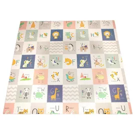 Paco Home Spielmatte Krabbelmatte Baby Matte Faltbar Abwischbar Wendbar Tiere Creme Blau Gelb 180x200 cm - Weiß